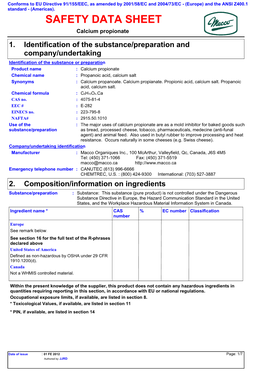 SAFETY DATA SHEET Calcium Propionate 1