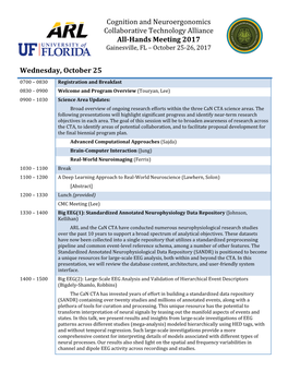 Cognition and Neuroergonomics Collaborative Technology Alliance All-Hands Meeting 2017 Gainesville, FL – October 25-26, 2017