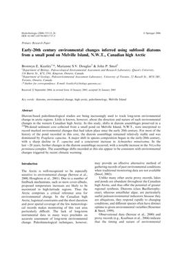 Early-20Th Century Environmental Changes Inferred Using Subfossil Diatoms from a Small Pond on Melville Island, N.W.T., Canadian High Arctic