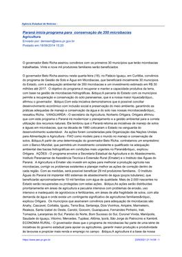 Paraná Inicia Programa Para Conservação De 350 Microbacias Agricultura Enviado Por: Denisem@Secs.Pr.Gov.Br Postado Em:18/06/2014 15:20