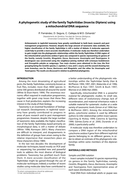 A Phylogenetic Study of the Family Tephritidae (Insecta: Diptera) Using a Mitochondrial DNA Sequence