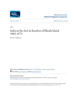 To the Acts & Resolves of Rhode Island 1863-1873