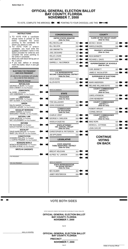 Official General Election Ballot Bay County, Florida November 7, 2000