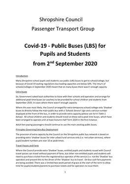 Public Buses (LBS) for Pupils and Students from 2Nd September 2020