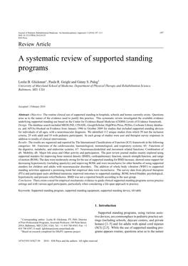 A Systematic Review of Supported Standing Programs