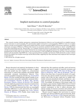 Implicit Motivation to Control Prejudice