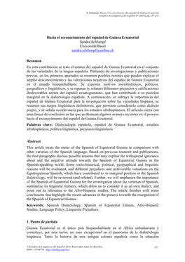 Hacia El Reconocimiento Del Español De Guinea Ecuatorial Estudios De Lingüística Del Español 37 (2016), Pp