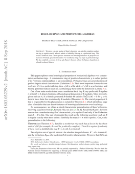 Arxiv:1803.03229V2 [Math.AC] 8 Sep 2018 N H Perfection, the and Aia Fr(O Xml,Rcudb -Dclycmlt) T R Map Complete)