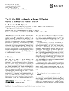 The 11 May 2011 Earthquake at Lorca (SE Spain) Viewed in a Structural-Tectonic Context