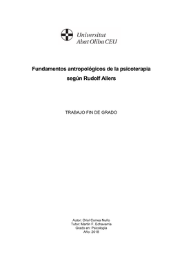 Fundamentos Antropológicos De La Psicoterapia Según Rudolf Allers