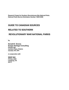 Guide to Canadian Sources Related to Southern Revolutionary War
