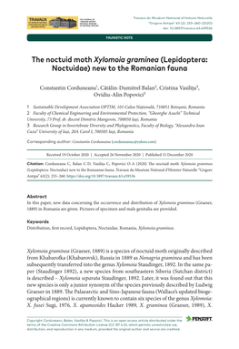 The Noctuid Moth Xylomoia Graminea (Lepidoptera: Noctuidae) New to the Romanian Fauna