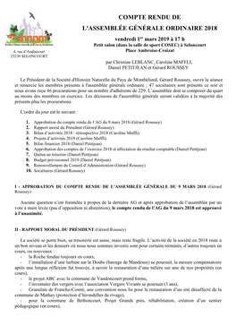 Assemblée Générale Ordinaire 2018