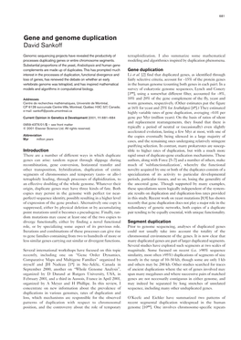 Gene and Genome Duplication David Sankoff