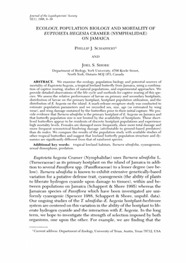 Ecology, Population Biology and Mortality of Euptoieta Hegesia Cramer (Nymphalidae) on Jamaica