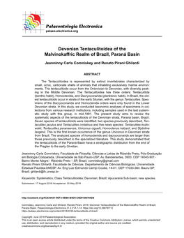Devonian Tentaculitoidea of the Malvinokaffric Realm of Brazil, Paraná Basin