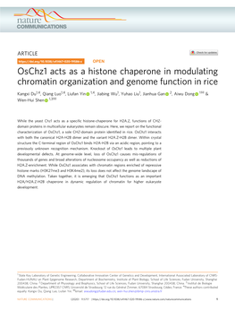 Oschz1 Acts As a Histone Chaperone in Modulating Chromatin