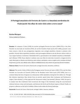 O Portugal Amazônico De Ferreira De Castro E a Amazônia Nordestina De Paulo Jacob: Um Olhar De Entre-Dois Sobre a Terra Natal1