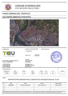 Rapporto Preliminare Per Le Verifiche Di Assoggettabilita’ a Vas