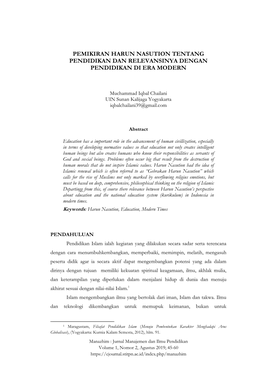 Pemikiran Harun Nasution Tentang Pendidikan Dan Relevansinya Dengan Pendidikan Di Era Modern