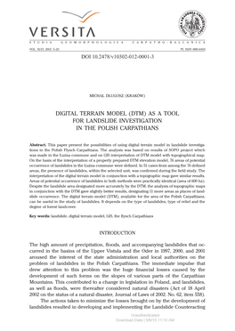 Digital Terrain Model (Dtm) As a Tool for Landslide Investigation in the Polish Carpathians