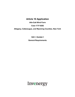 Article 10 Application Alle-Catt Wind Farm Case 17-F-0282 Allegany, Cattaraugus, and Wyoming Counties, New York
