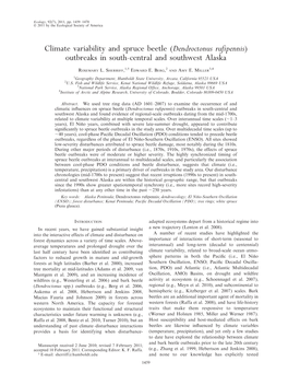 Climate Variability and Spruce Beetle (Dendroctonus Rufipennis) Outbreaks in South-Central and Southwest Alaska