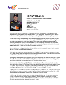 Denny Hamlin Driver, #11 Fedex Chevrolet Monte Carlo Ss