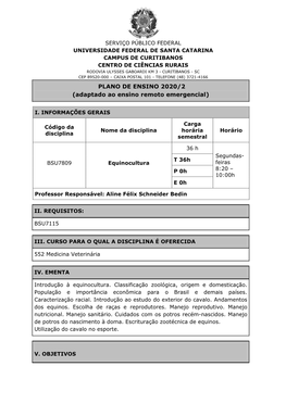 PLANO DE ENSINO 2020/2 (Adaptado Ao Ensino Remoto Emergencial)