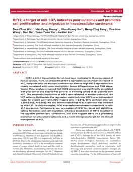 HEY2, a Target of Mir-137, Indicates Poor Outcomes and Promotes Cell Proliferation and Migration in Hepatocellular Carcinoma