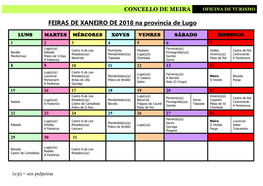 FEIRAS DE XANEIRO DE 2018 Na Provincia De Lugo