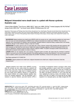 Malignant Intracerebral Nerve Sheath Tumor in a Patient with Noonan Syndrome: Illustrative Case