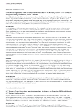 Entrectinib in Patients with Advanced Or Metastatic NTRK Fusion-Positive