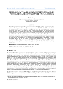 Rigorous Capital Requirements Under Basel Iii Possible Impact on Turkey's