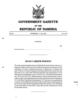 Government Gazette Republic of Namibia