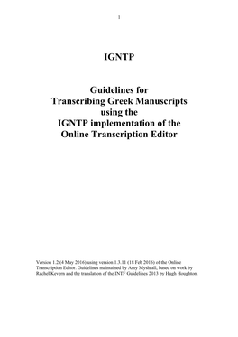 IGNTP Guidelines for Transcribing Greek Manuscripts Using the IGNTP