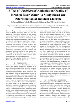 Effect of ”Pushkaram' Activities on Quality of Krishna River Water