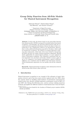 Group Delay Function from All-Pole Models for Musical Instrument Recognition