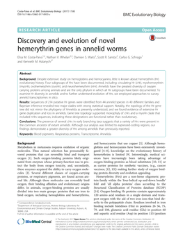 Discovery and Evolution of Novel Hemerythrin Genes in Annelid Worms Elisa M