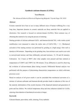 Synthesis Calcium-Titanate (Catio3)