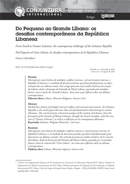 Emirado Do Monte Líbano, Passando Pelo Mandato Francês, Até a Criação Do «Grande Líbano», Bem Como Uma Reflexão Sobre Seus Dilemas Contemporâneos