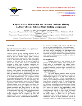 Capital Market Information and Investors Decisions Making (A Study of Some Selected Stock Broking Companies)