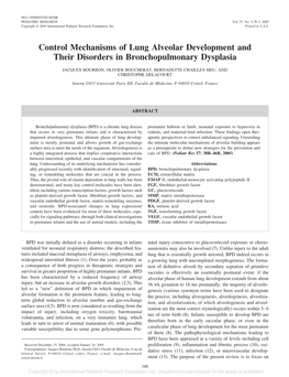 Control Mechanisms of Lung Alveolar Development and Their Disorders in Bronchopulmonary Dysplasia