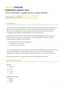 EURODESK SURVEY 2018 Youth Information: Supporting You in Going Abroad!