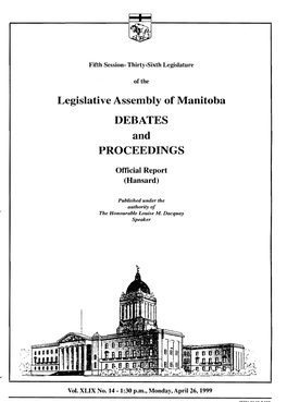 Legislative Assembly of Manitoba DEBATES and PROCEEDINGS