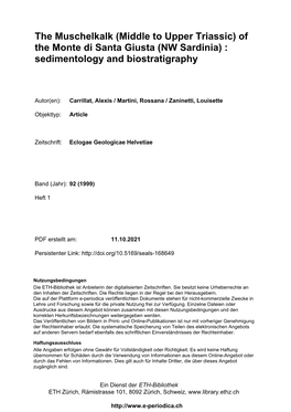The Muschelkalk (Middle to Upper Triassic) of the Monte Di Santa Giusta (NW Sardinia) : Sedimentology and Biostratigraphy