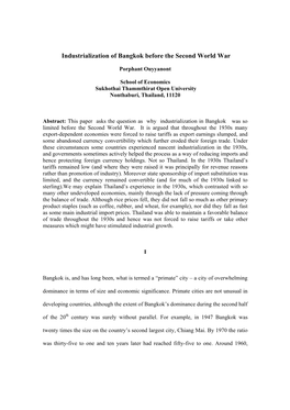 P. Ouyyanont, 'Industrialization of Bangkok Before the Second World War'