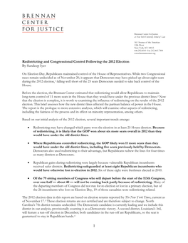 1 Redistricting and Congressional Control Following the 2012 Election