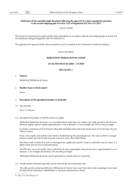 Publication of the Amended Single Document Following the Approval Of