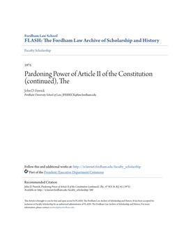 Pardoning Power of Article II of the Constitution (Continued), the John D